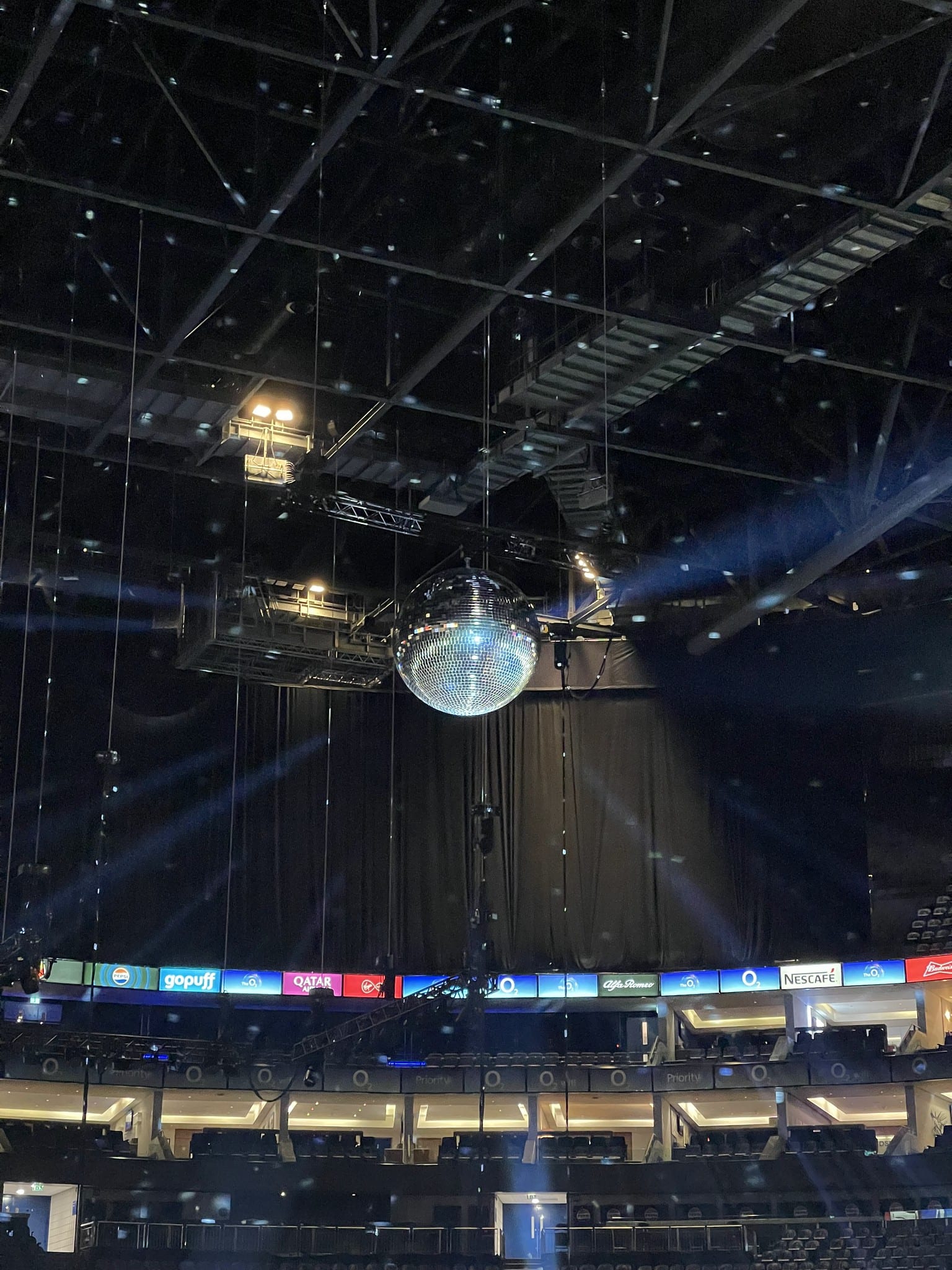 Disco ball and O2 LED ribbon from the house, Jacob Collier Tour, November 2024.