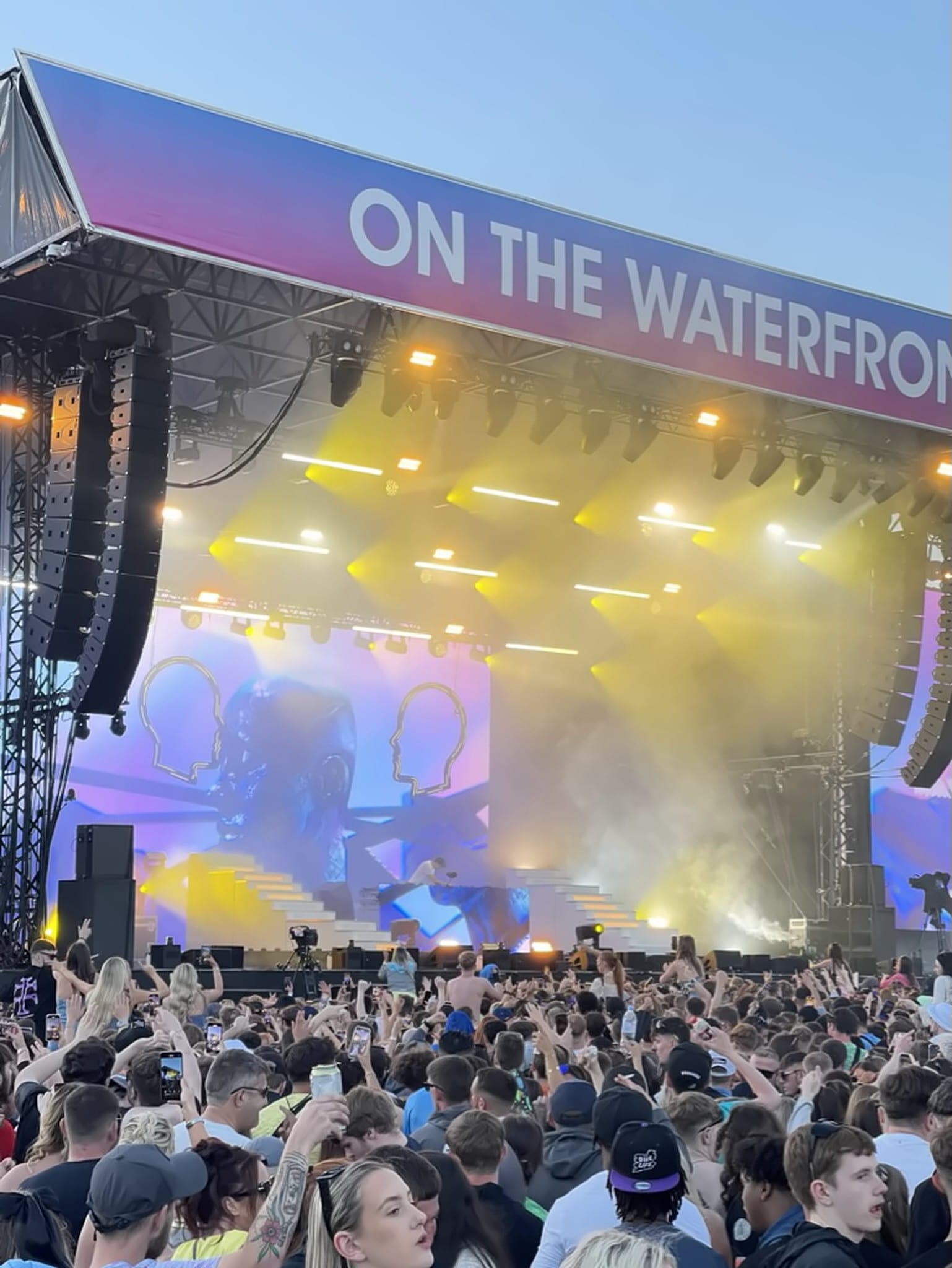On the Waterfront main stage with centre LED and haze, June 2024.